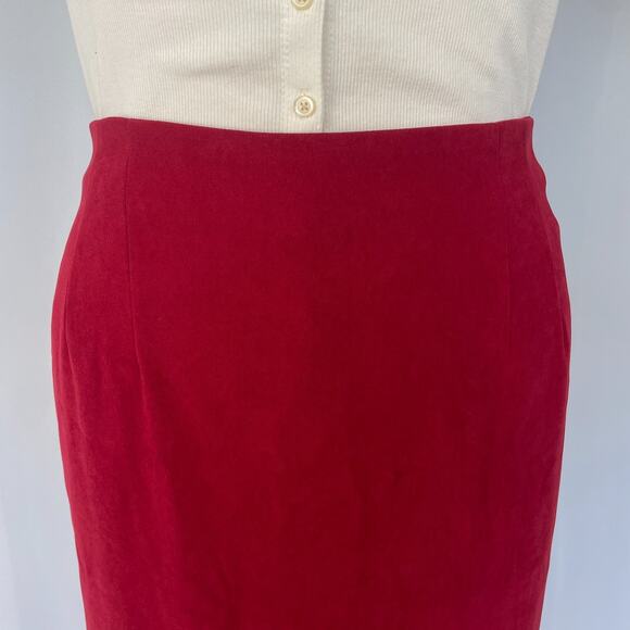 Y2K Long Pencil Skirt Size 16 Red Solid Minimal Career Office Academia 90s Vtg - Picture 2 of 16